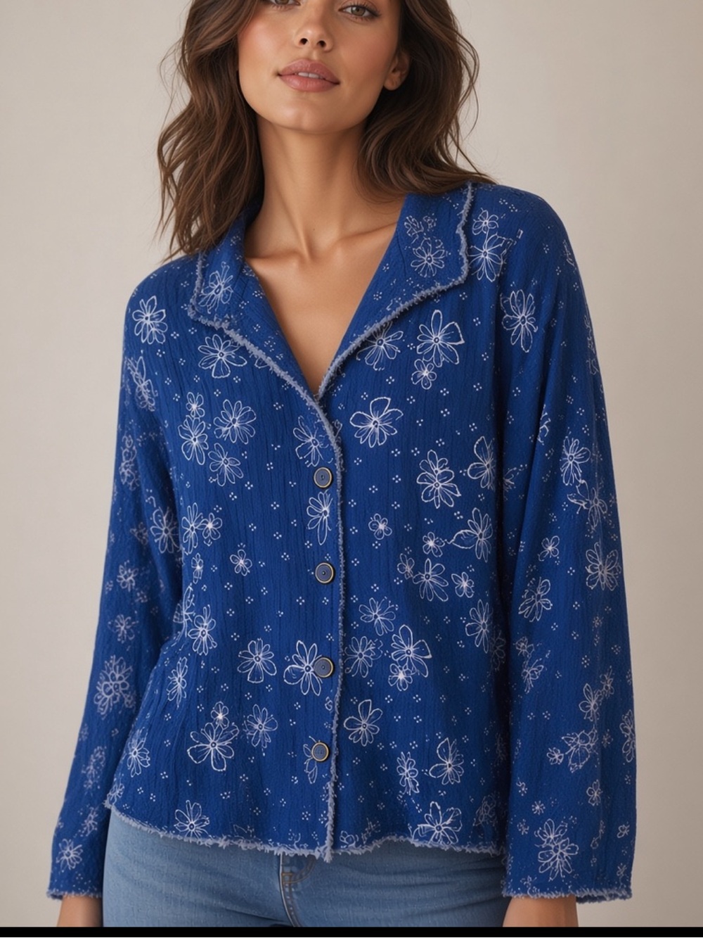 Habitat Blue Floral Button-Front Sleep Top Large